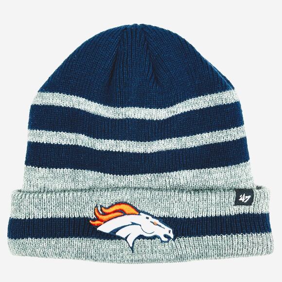 Denver Broncos 47’ Beanie Hat Cap Knit Cuffed Gray Navy Blue Stripped Mens Thick - Picture 1 of 8